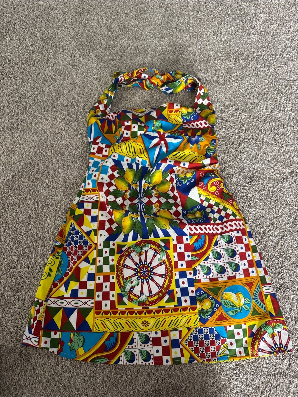 Colorful Geometric Halter Summer Dress - Multicolor - Picture 2 of 3